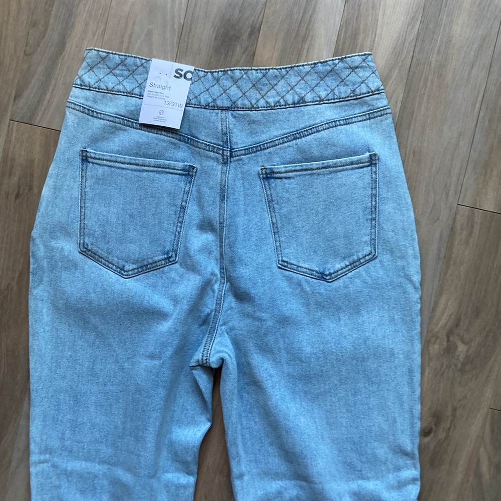 So Super high rise straight woven denim jean pant quilted design waistband 13 31 - Picture 9 of 17